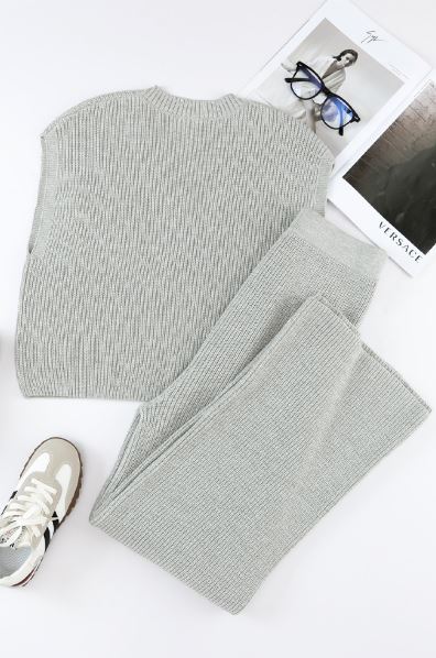Knitted V Neck Sweater and Casual Pants Set