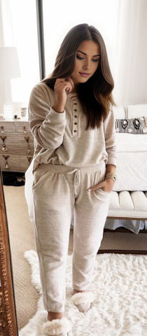 Long Sleeve Henley Top Drawstring Pants Outfit