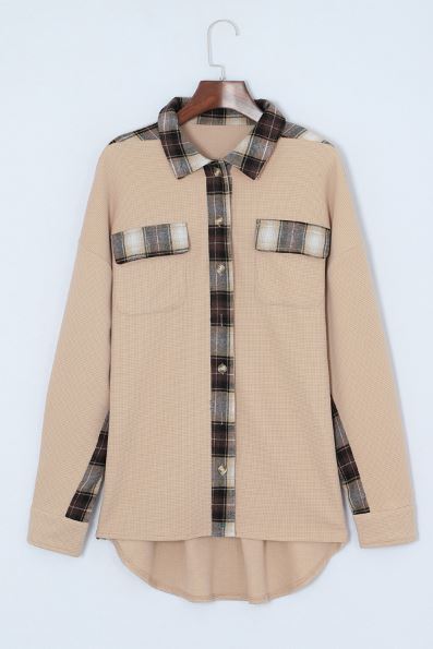 Plaid Patchwork Waffle Thermal Knit Shacke
