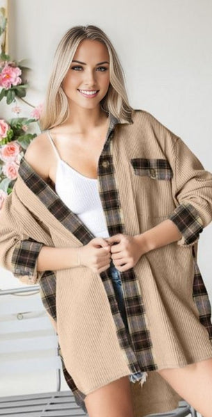 Plaid Patchwork Waffle Thermal Knit Shacke