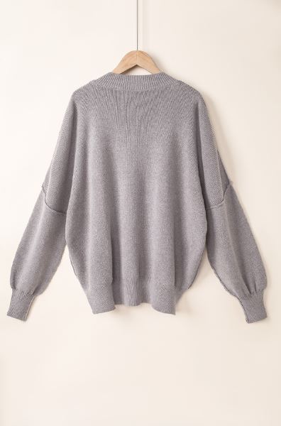 Oversized Drop Shoulder Bubble Sleeve Sweater
