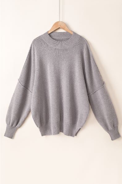Oversized Drop Shoulder Bubble Sleeve Sweater