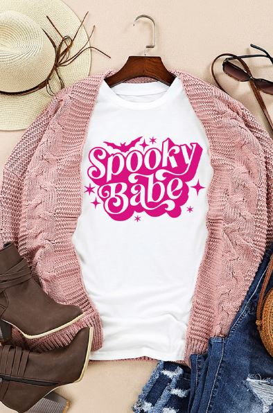 Spooky Babe Bat Print Halloween Crewneck T Shirt