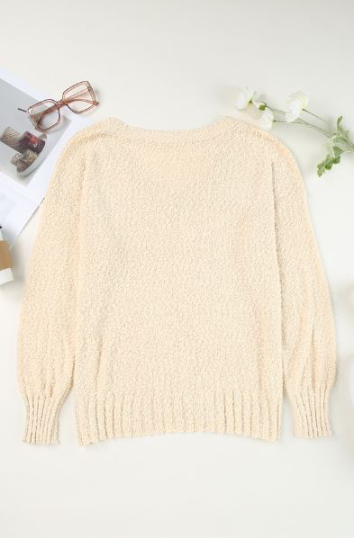 Solid Fuzzy V-Neck Sweater