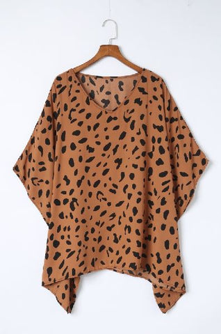 Leopard Batwing Sleeve Tunic Top