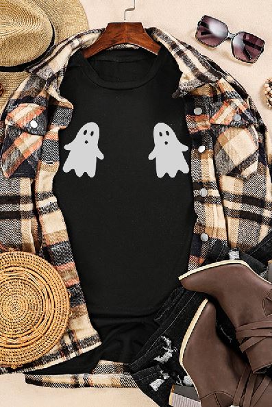 Ghost Halloween Print Crew Neck T Shirt