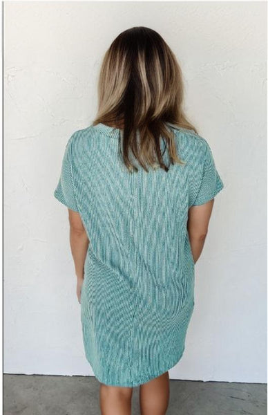 Striped Ribbed Knit T-shirt Shift Dress