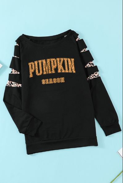 PUMPKIN SEASON Graphic Ripped Sleeve Sweatshirt
