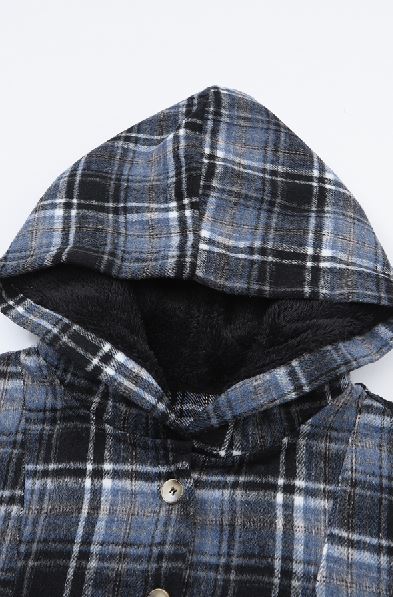 Plaid Button Neck Pocketed Pullover Hoodie