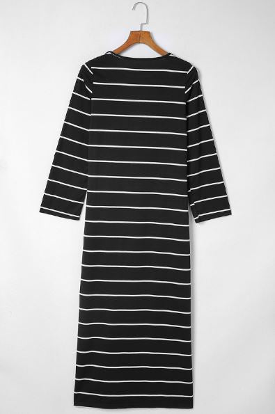 Striped Casual Slit Long Dress