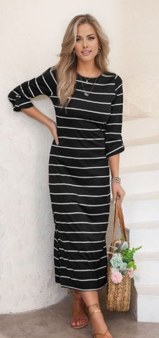 Striped Casual Slit Long Dress