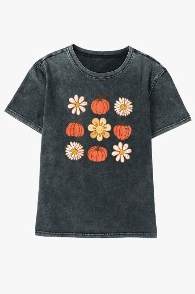 Pumpkin Floret Graphic Vintage Washed T-shirt