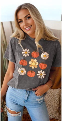 Pumpkin Floret Graphic Vintage Washed T-shirt