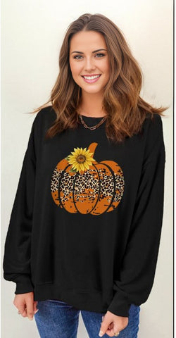 Leopard Pumpkin Sunflower Graphic Sweatshirt