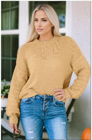Hollowed Bubble Sleeve Knit Sweater