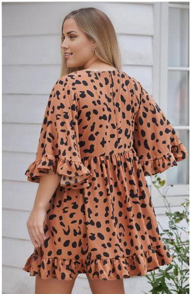 Leopard Shift Dress with Ruffle
