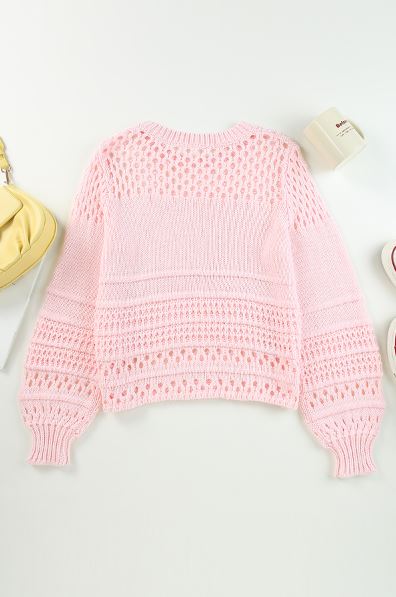 Pointelle Knit Puff Sleeve Sweater