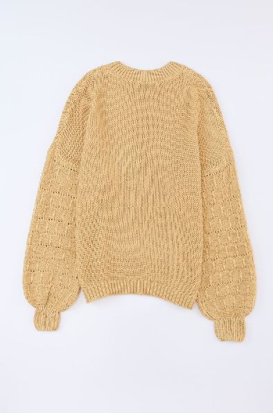 Hollowed Bubble Sleeve Knit Sweater