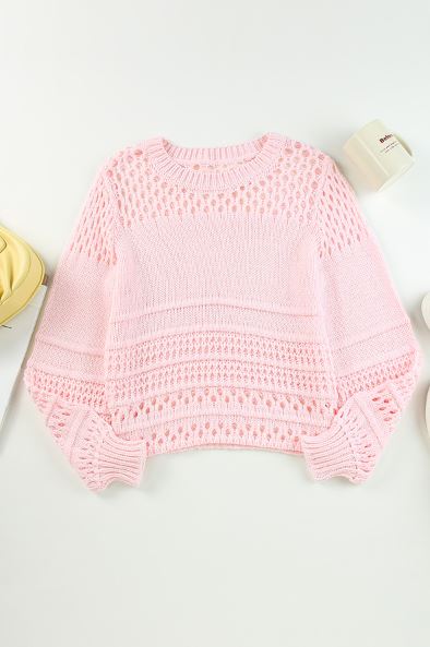 Pointelle Knit Puff Sleeve Sweater