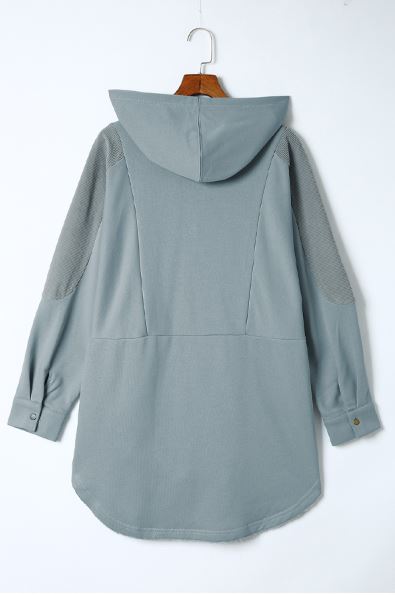 Patchwork Side Pockets Oversized Henley Hoodie