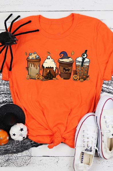 Horror Coffee Pumpkin Spice Halloween Graphic Tee