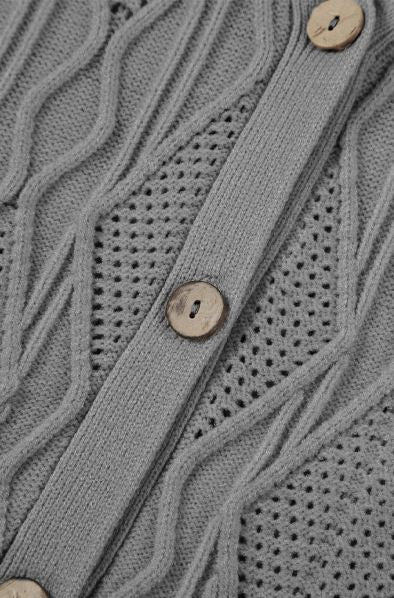 Knitted Hollow out Button up Cardigan