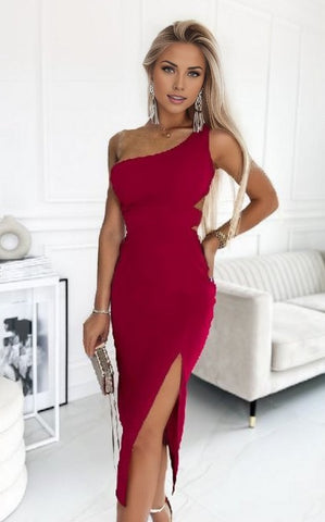 Cutout One Shoulder Bodycon Dress with Slit