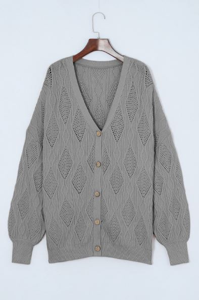 Knitted Hollow out Button up Cardigan