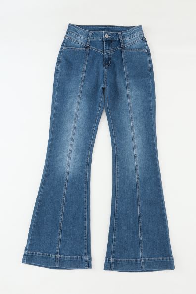 High Waist Seam Stitching Pocket Flare Jeans