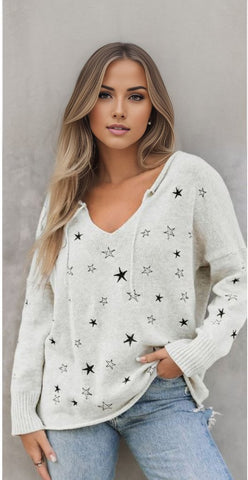 Mini Starfish Embroidery Lightweight Knit Sweater