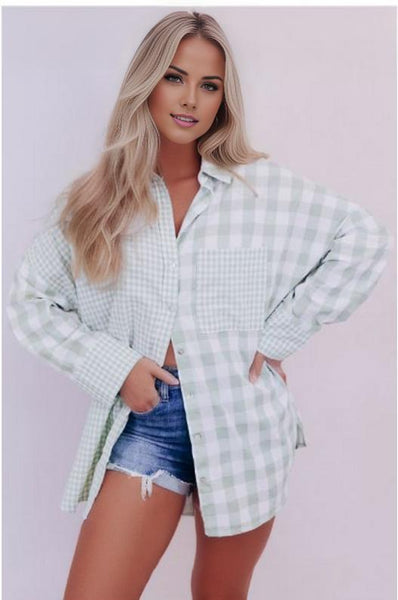 Mix Checked Patchwork Long Sleeve Shirt