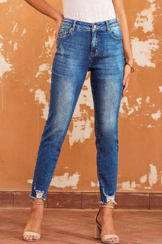 Raw Hem Ankle-length Skinny Jeans