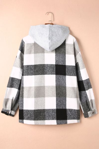 Hooded Plaid Button Front Shacket