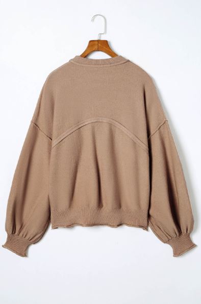Raw Edge Patch Pocket Exposed Seam Loose Sweater