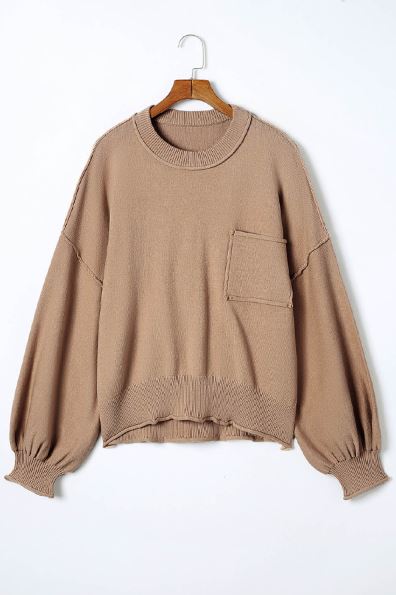 Raw Edge Patch Pocket Exposed Seam Loose Sweater