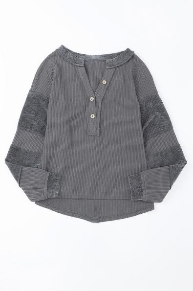 Contrast Patched Exposed Seam Waffle Knit Top