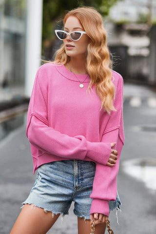 Olivia Ribbed Trim Dropped Sweater