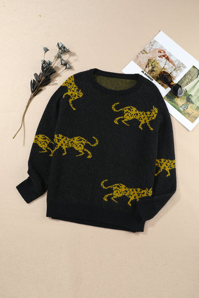 Nora Black Cheetah Pattern Sweater