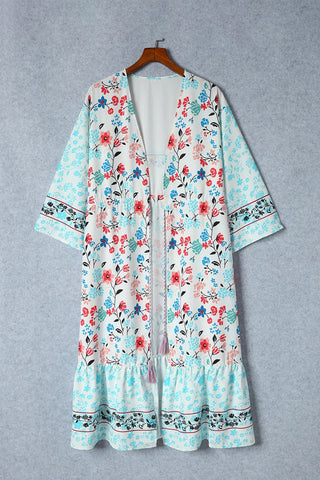 Long Sleeve Tassel Tie Floral Kimono