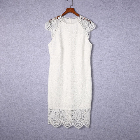 Lace Cap Sleeves Bodycon Midi Dress