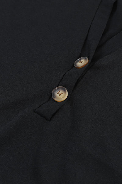 Button V Neck Rolled Short Sleeve T Shirt