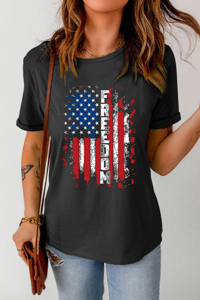 FREEDOM American Flag Print Graphic T Shirt