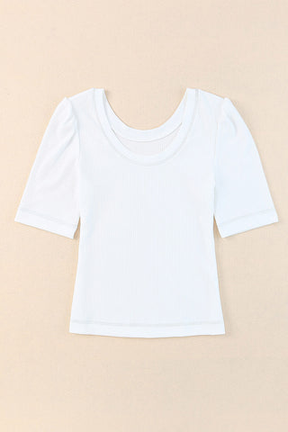 Round Neck Half Sleeve Ribbed Knit Top