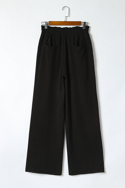Wide Leg Elastic Waist Casual Pants with Pockets