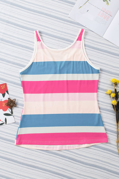 Striped Color Block Notched Neck Tank Top