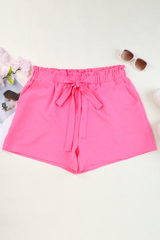 Paperbag High Waist Textured Casual Shorts