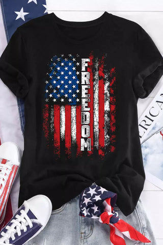 FREEDOM American Flag Print Graphic T Shirt