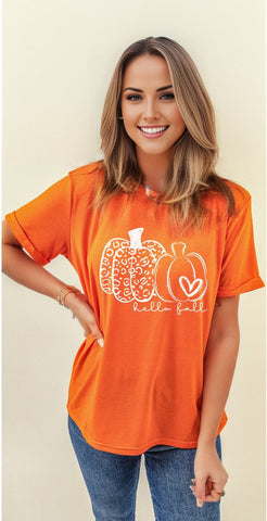 Pumpkin Graphic Print Crewneck Short Sleeve Top