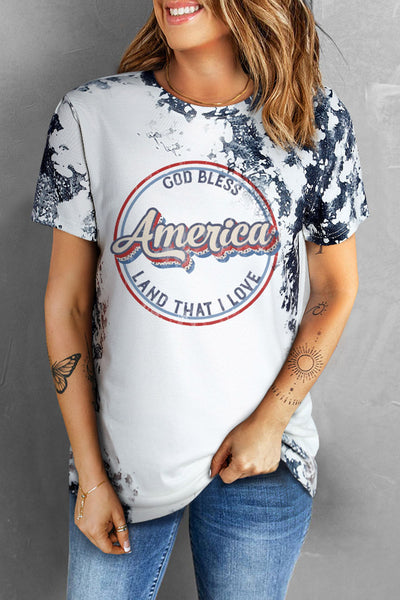 America Slogan Tie Dye Print Short Sleeve T Shirt