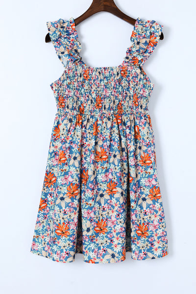 Floral Sweetheart Ruffle Sleeveless Mini Dress